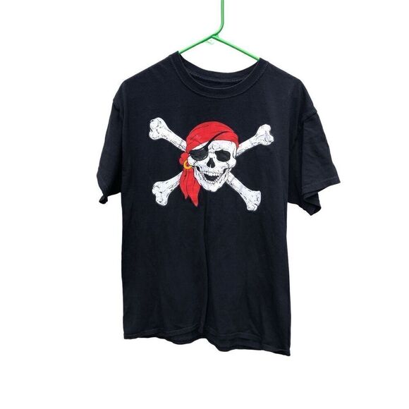 Shop4Ever T-shirt Pirate Skull and Cross Bones Graphic Black Large (L) - Picture 1 of 3